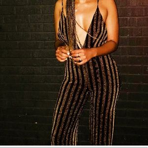FASHIONNOVA GLITTER DEEP V JUMPSUIT